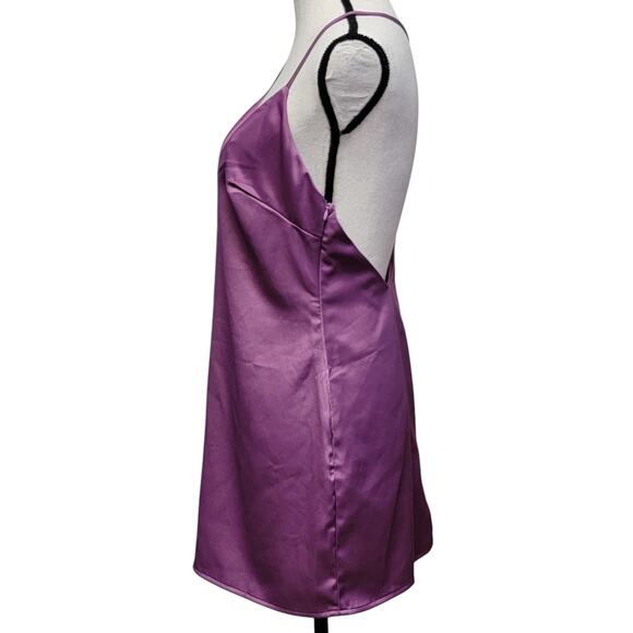 Nasty Gal Slip Dress Womens Sz 6 Purple Plunge V Neck Mini Satin Low Back Party - Picture 3 of 8
